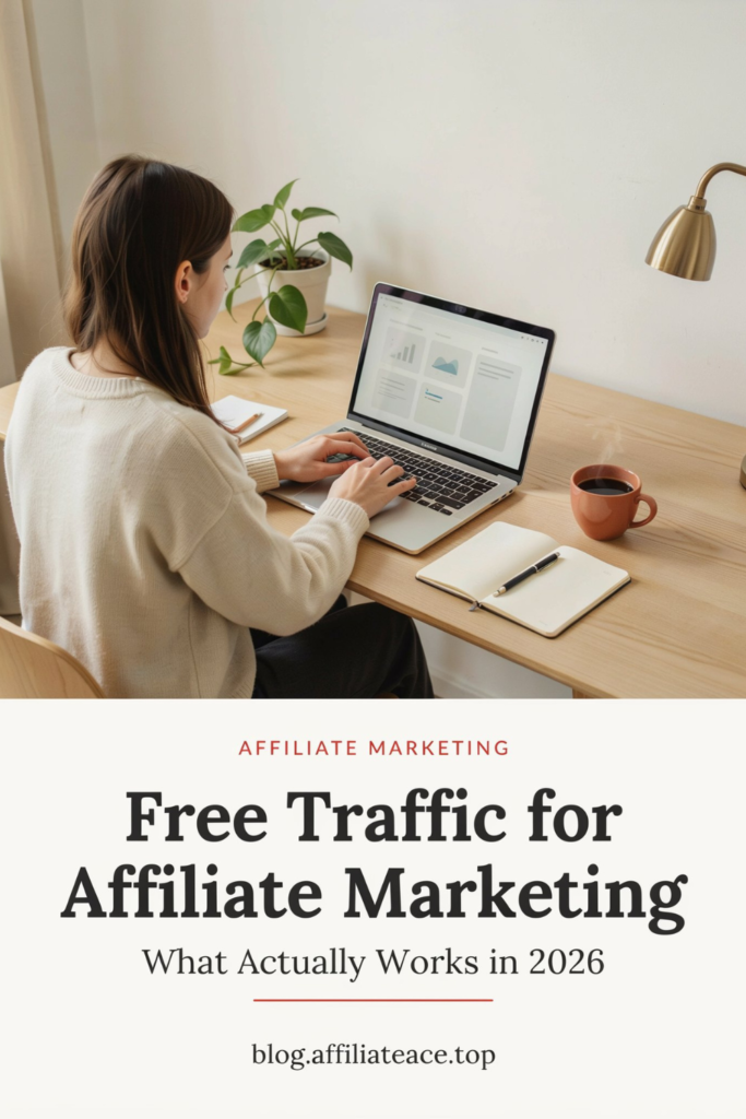 Free traffic strategies for affiliate marketing - laptop workspace